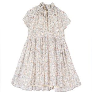 Cosmosophie Floral Ruffle Neck Tiered Dress Size 3 Organic Cotton Made In Spain